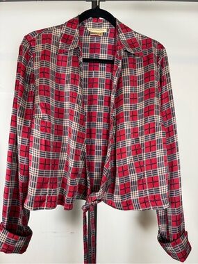 ✨Patrick Christopher Vintage 100% Silk Plaid Button Up Shirt Red Blue Size 8